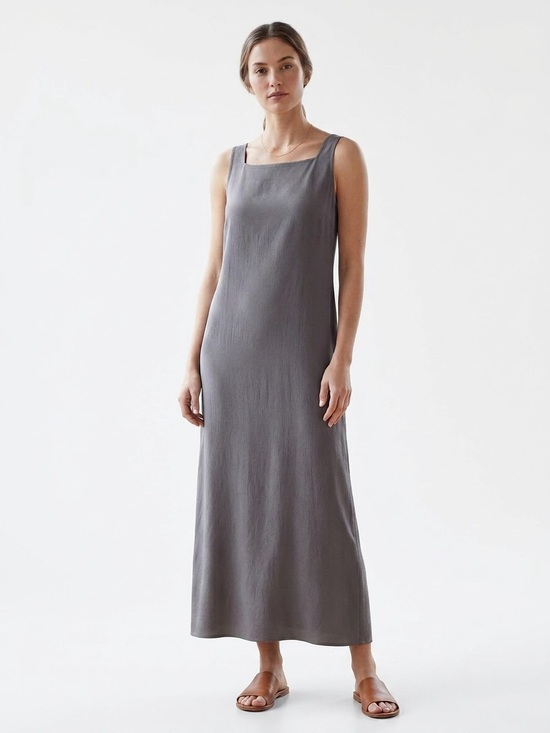 Eileen Fisher Dresses & Skirts - Eileen Fisher Silk Maxi Dress Womens M Gray Minimalist Lagenlook Essential